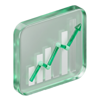 Rising bar chart with an upward trend arrow